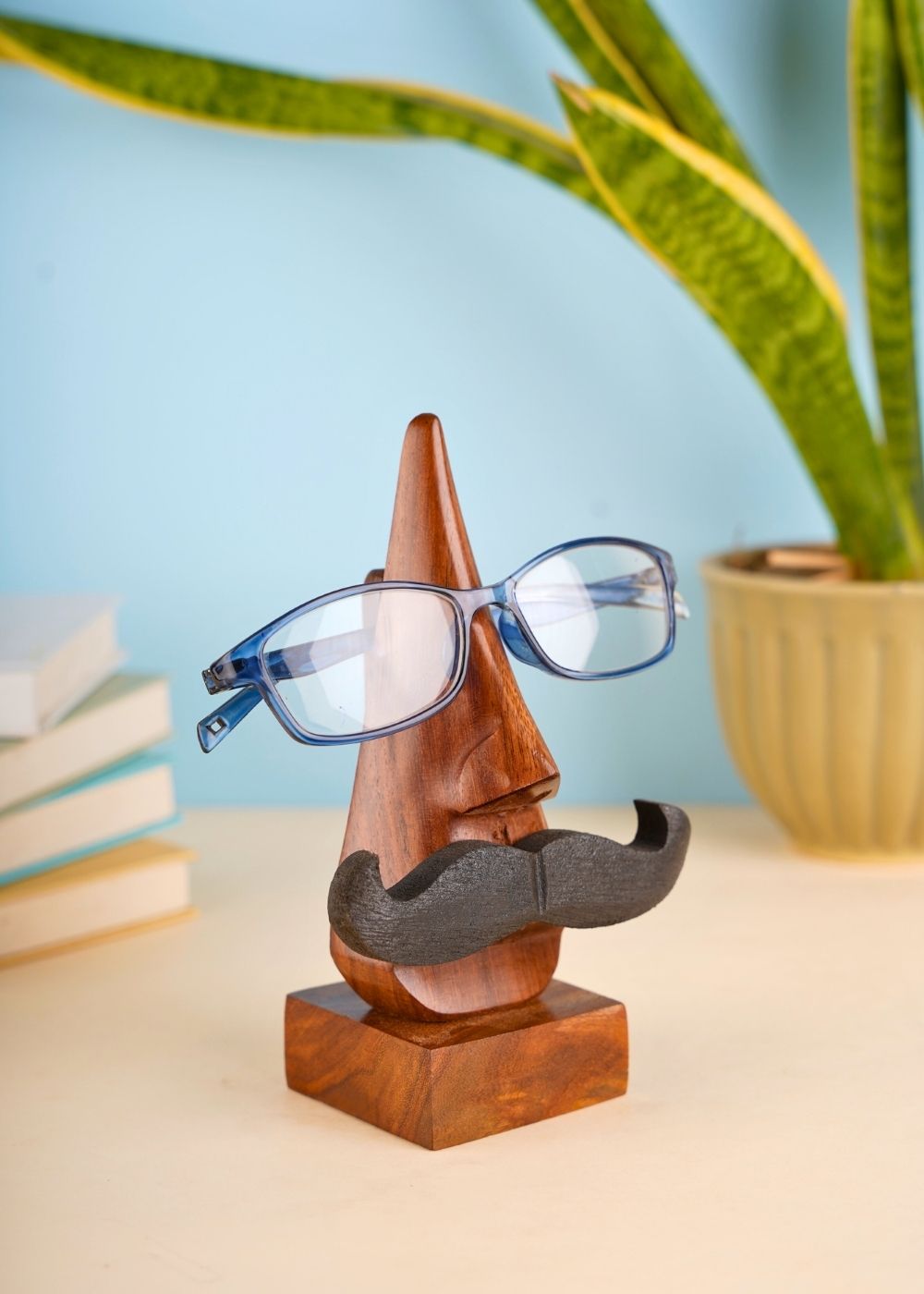 wooden moustache specs stand