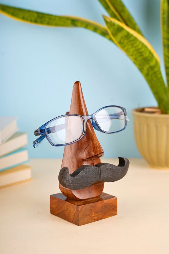 wooden moustache specs stand