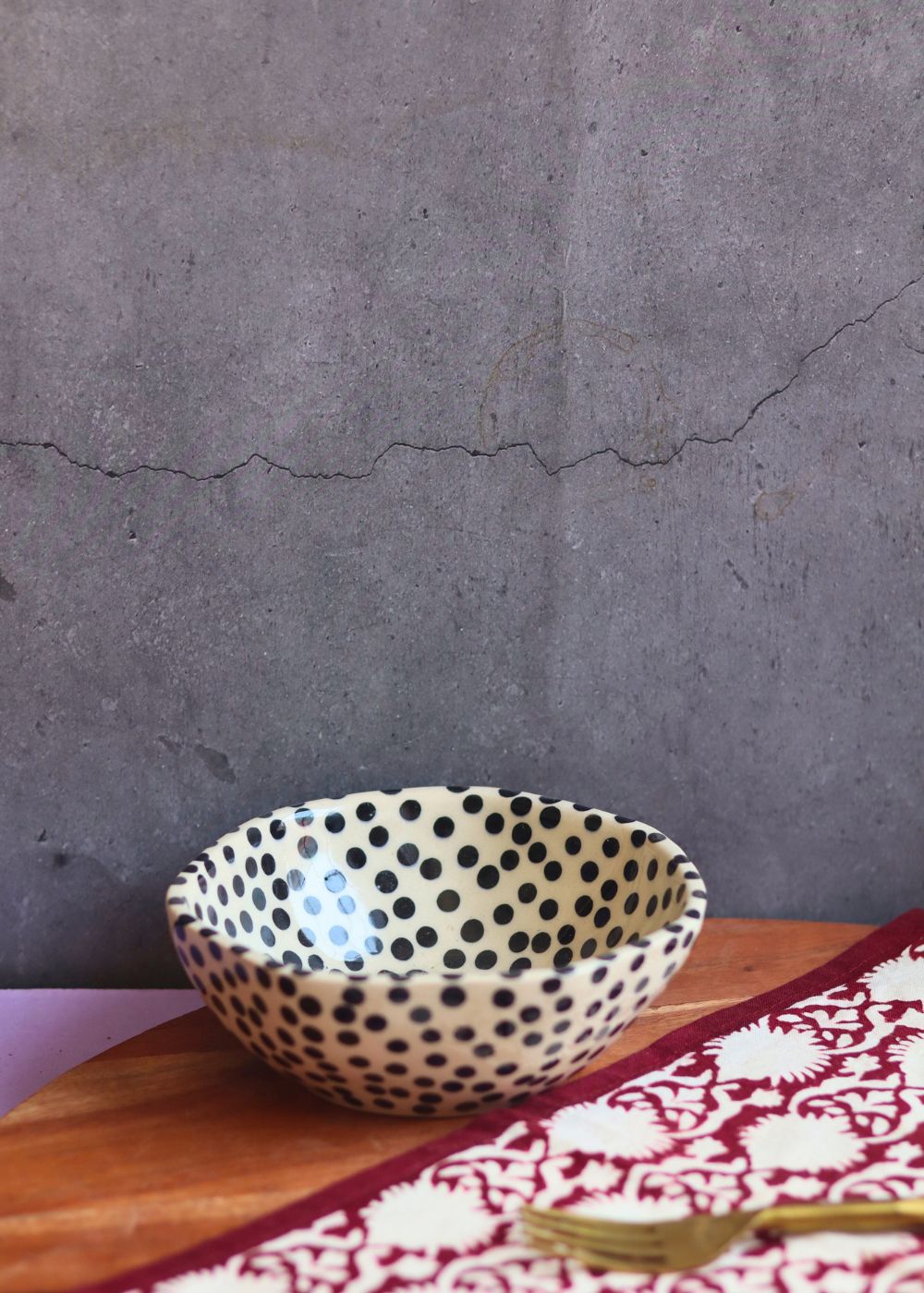 mini black polka bowl made by ceramic 