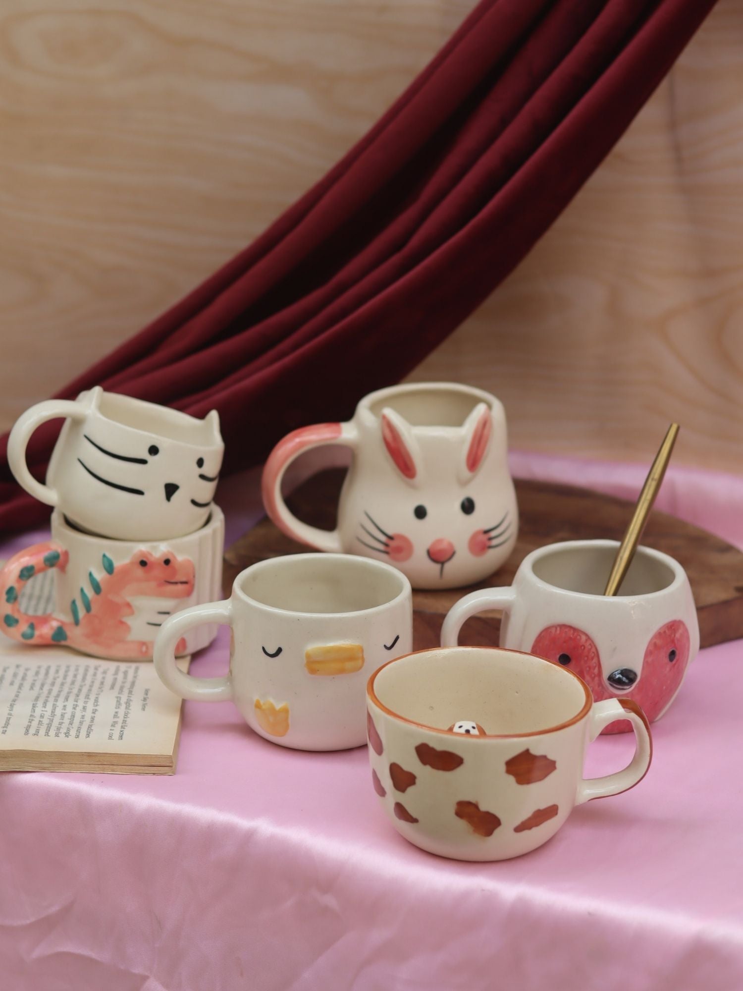 Set of 6 Animal Delight Mugs (for the price of 5) handmade in India