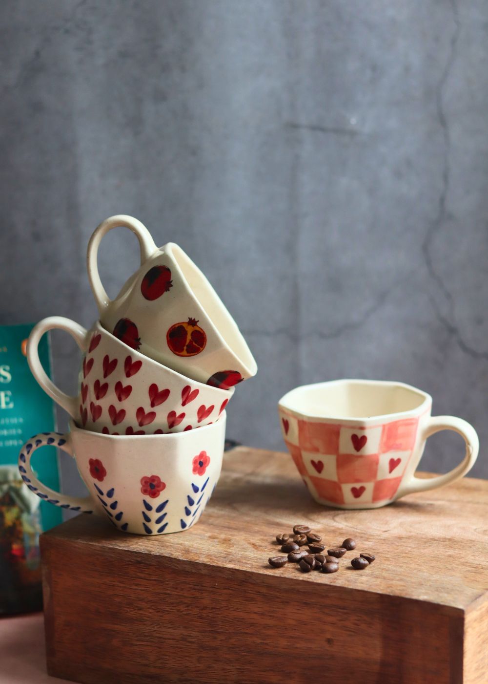 Set of 4 Pinteresty Coffee Mugs handmade in India