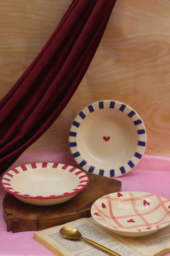 Set of 3 - Striped & Heart pasta plates combo