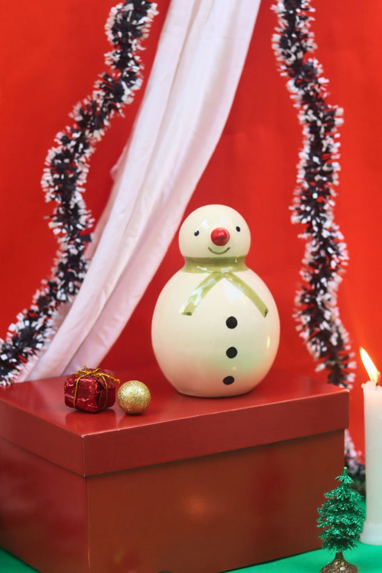 The Christmas Snowman in a Gift Box handmade in India
