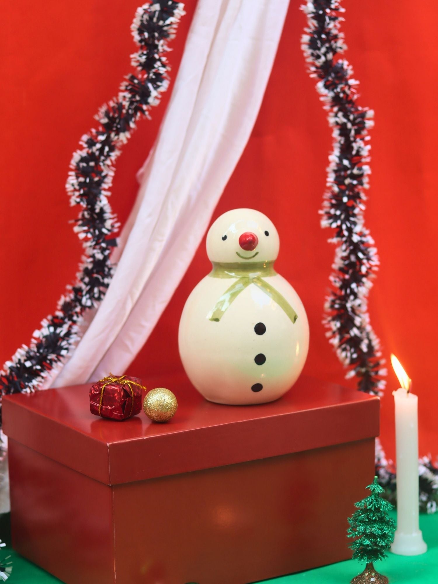 The Christmas Snowman in a Gift Box handmade in India