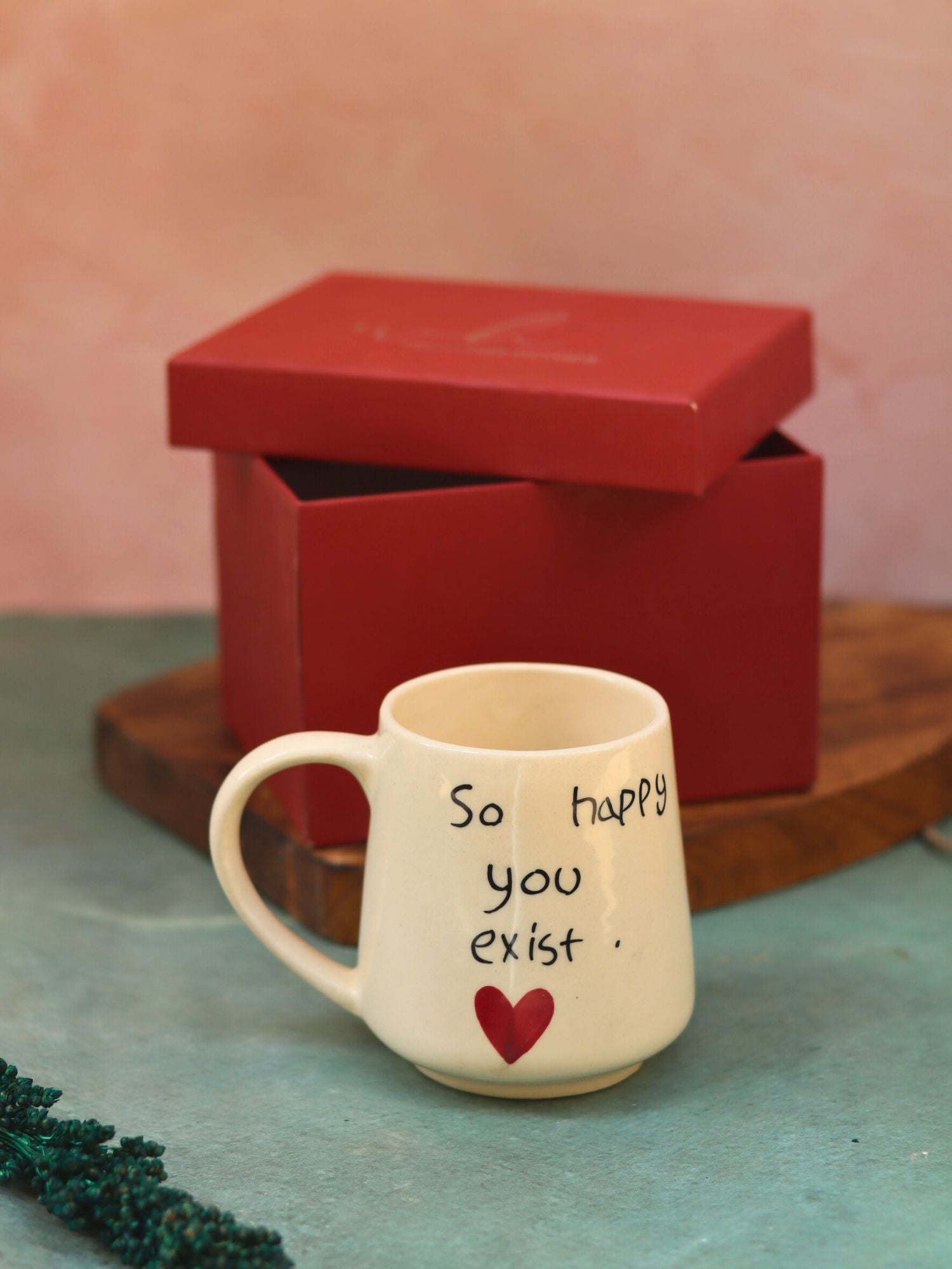 So happy you exist sweetheart mug in a Gift Box handmade in India