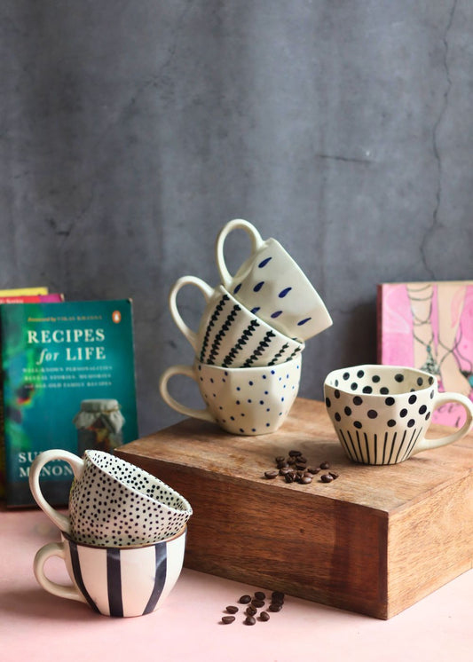 Set of 6 [Black&White] Handmade Mugs (For the price of 5)
