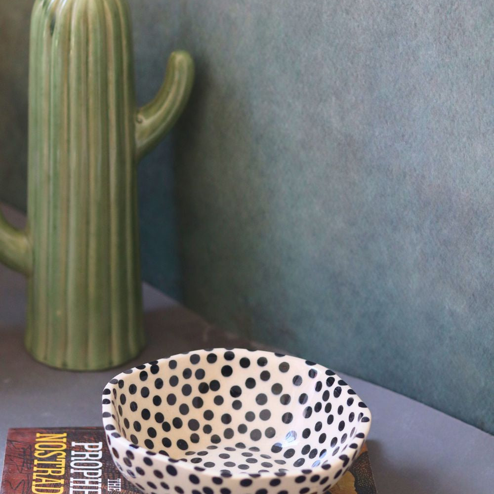 black polka bowl handmade in india 