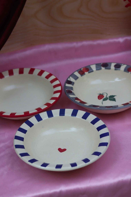 Set of 3 - Striped &  Cherry pasta plates combo