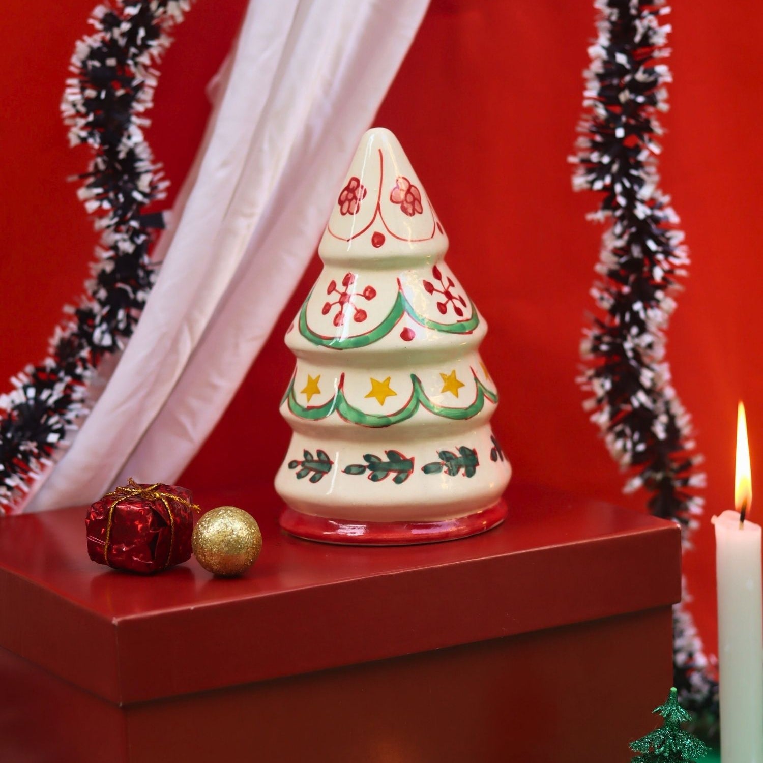 Lead free Hand Painted White Christmas tree in a Gift Box