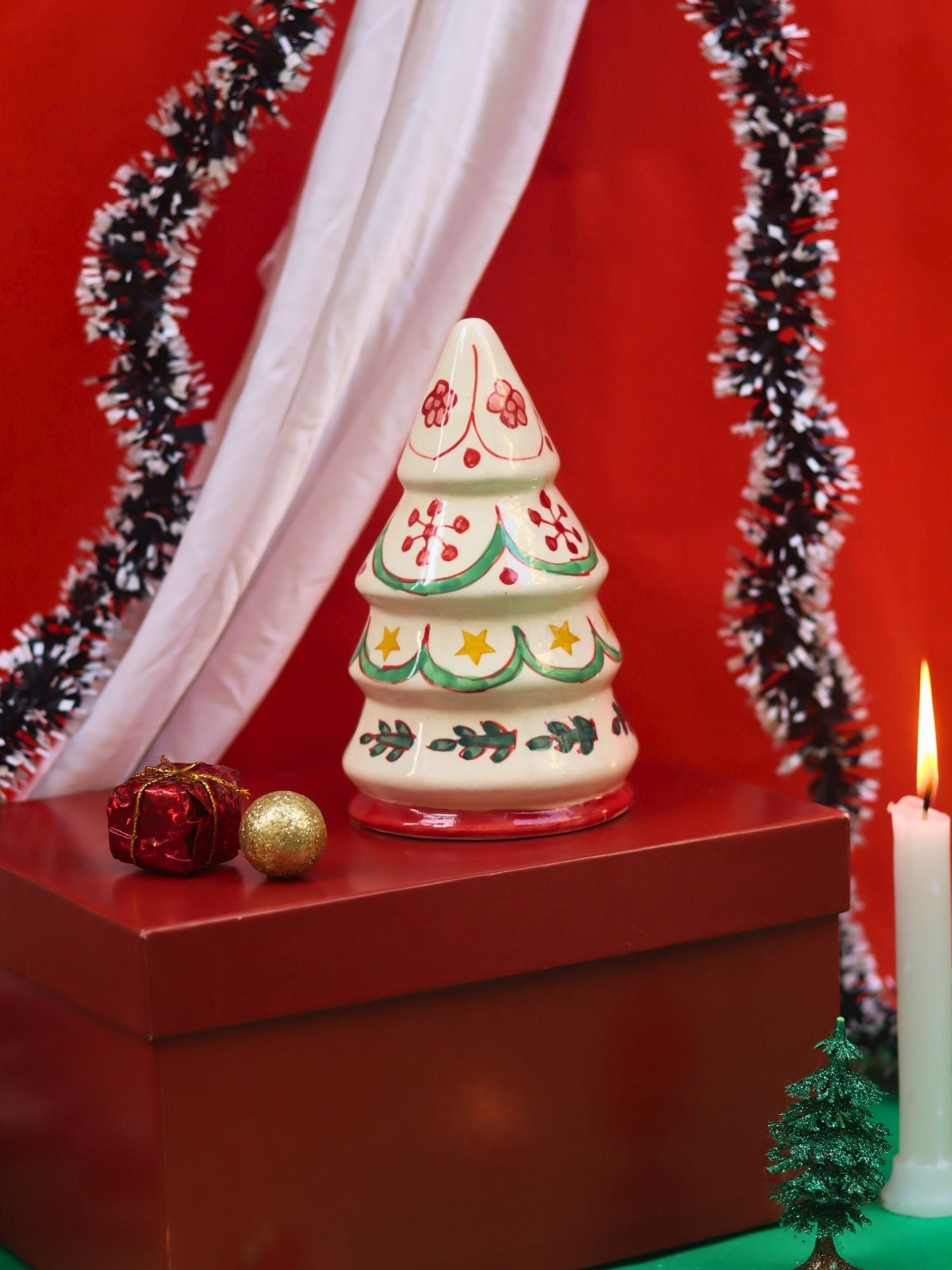 Lead free Hand Painted White Christmas tree in a Gift Box