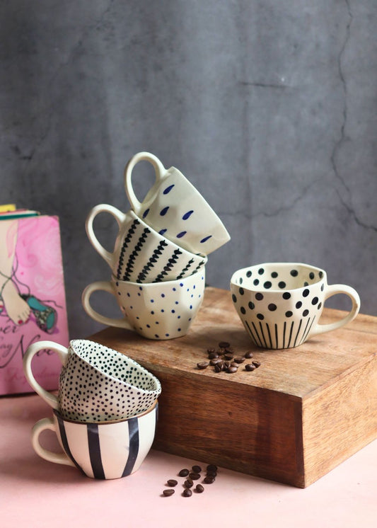 Set of 6 [Black&White] Handmade Mugs (For the price of 5)