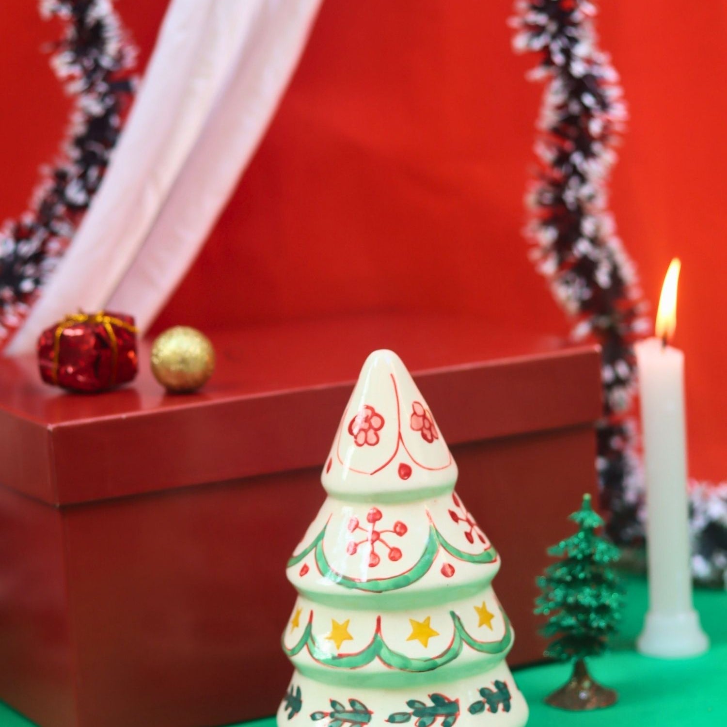 Hand Painted White Christmas tree in a Gift Box made by ceramic