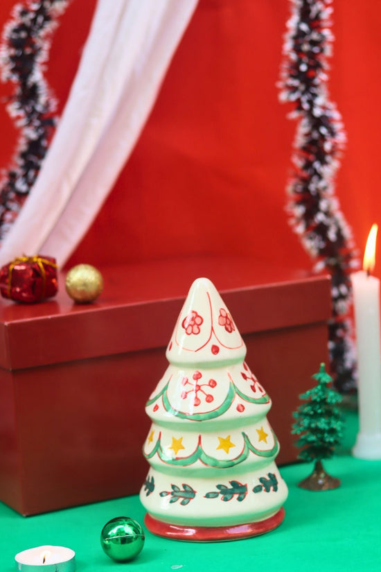 Hand Painted White Christmas tree in a Gift Box made by ceramic