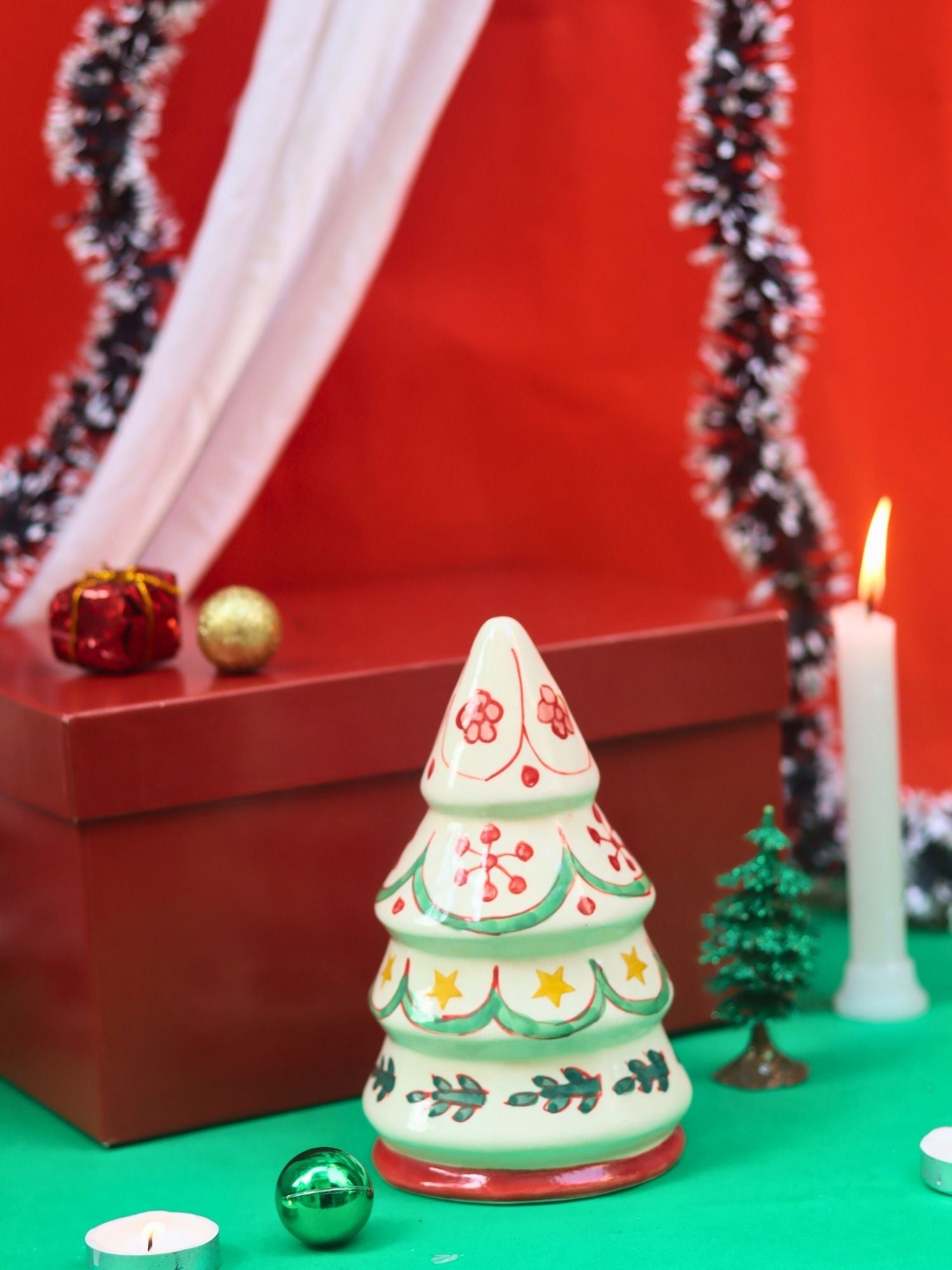 Hand Painted White Christmas tree in a Gift Box made by ceramic