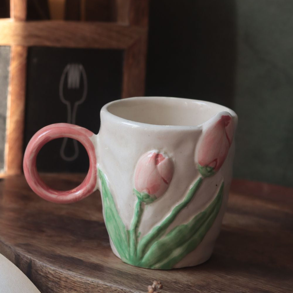 handmade Tulip Engraved Mug