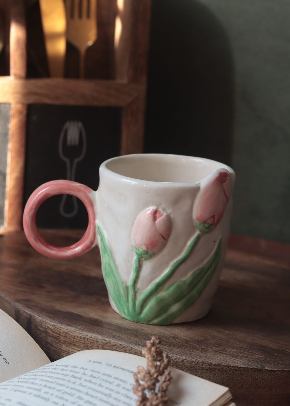 handmade Tulip Engraved Mug