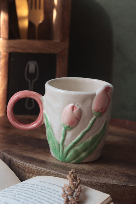 handmade Tulip Engraved Mug