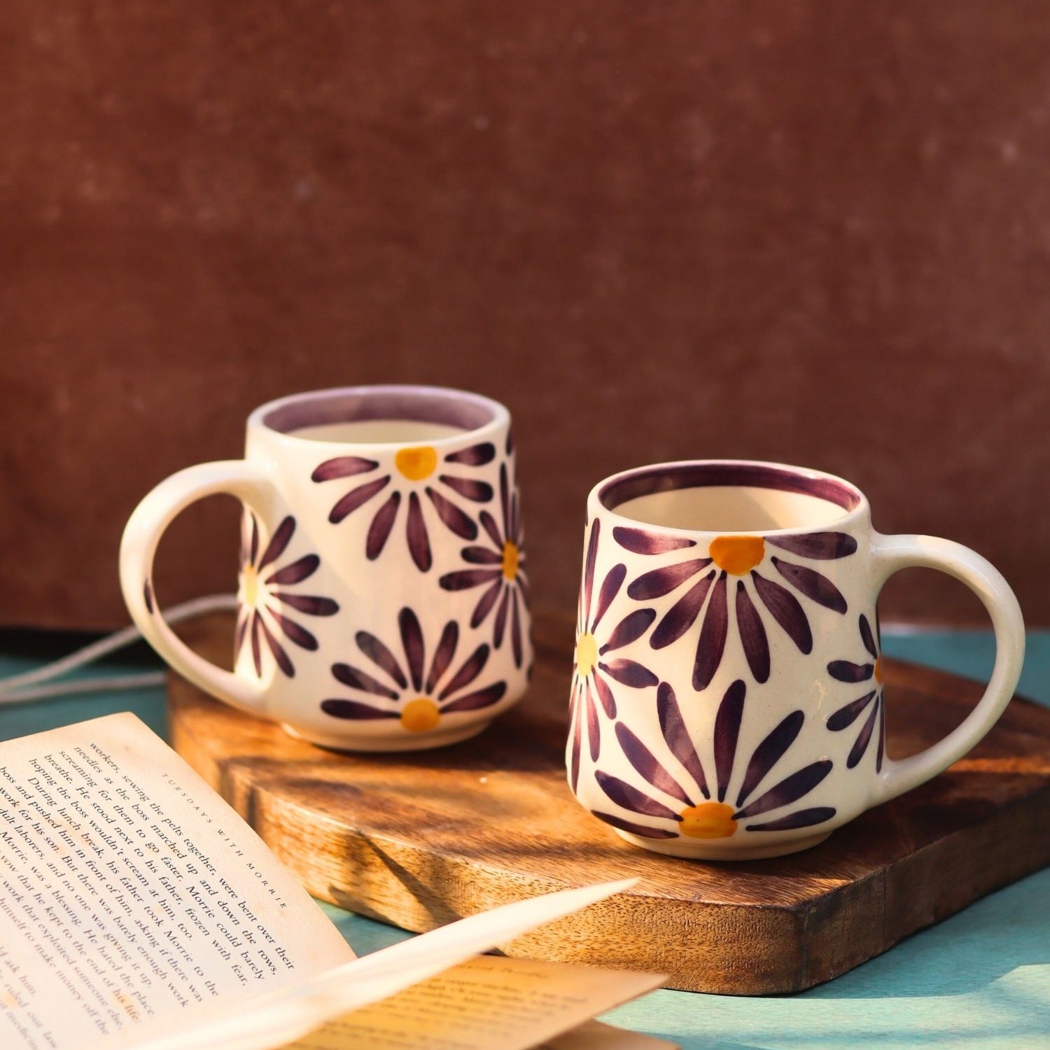 Purple Floral Mug made by ceramic