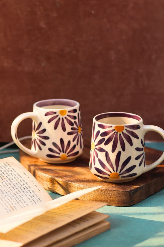 Purple Floral Mug made by ceramic