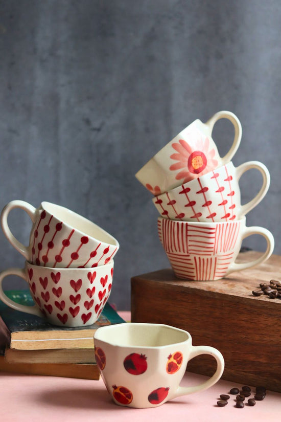 Handmade Set of 6 Heart & Polka Mugs (for the price of 5)