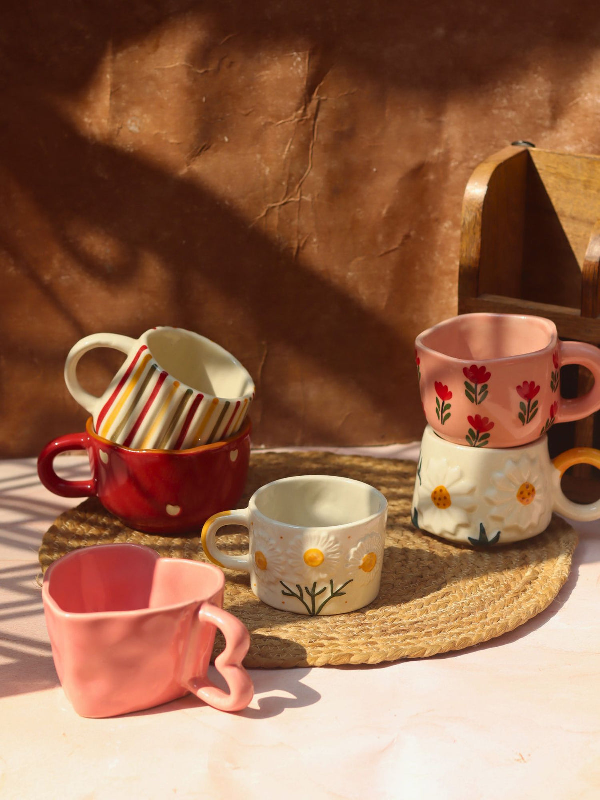 Set of 6 Floral & Heart Mugs (for the price of 5)