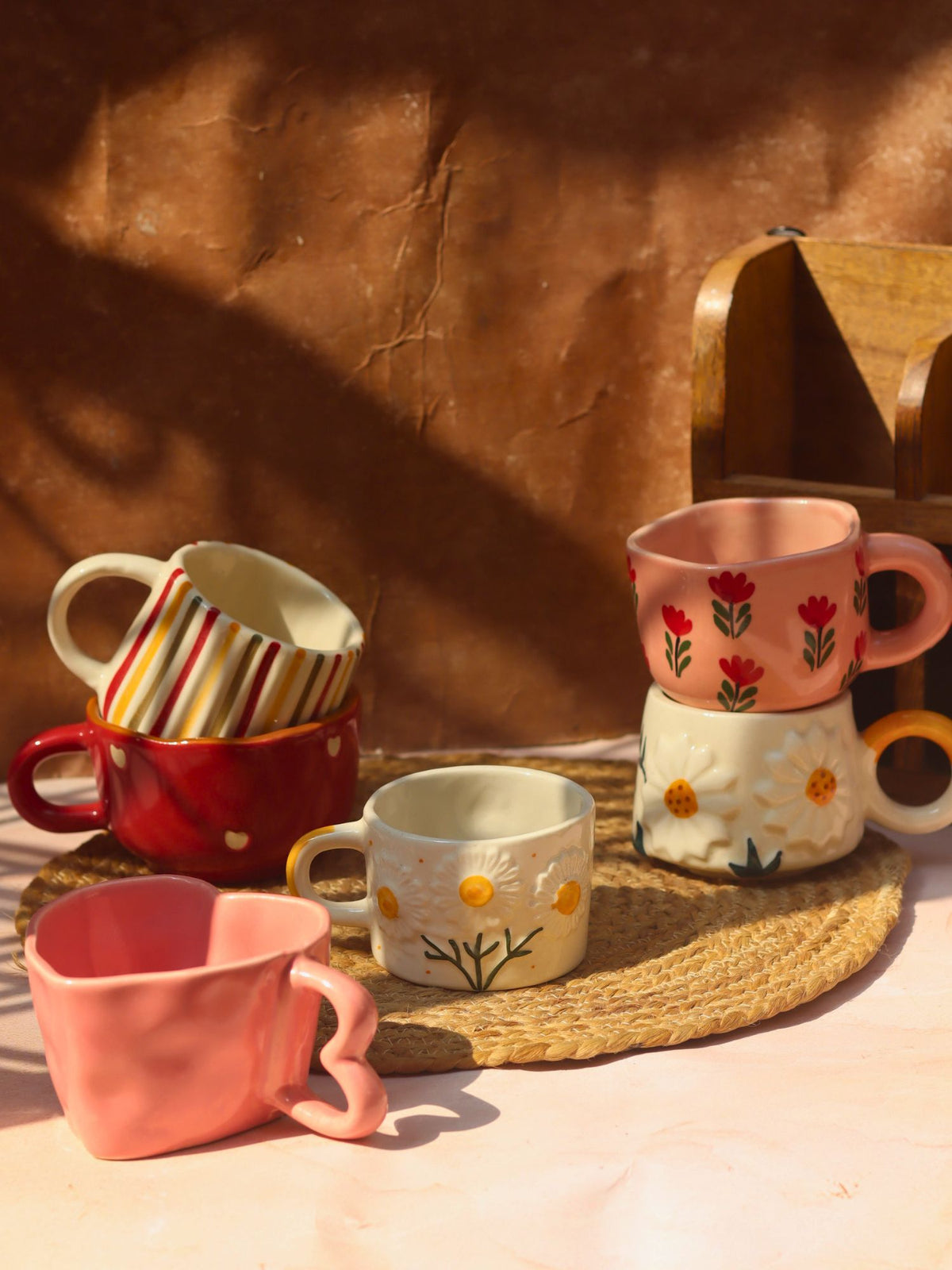 Set of 6 Floral & Heart Mugs (for the price of 5)