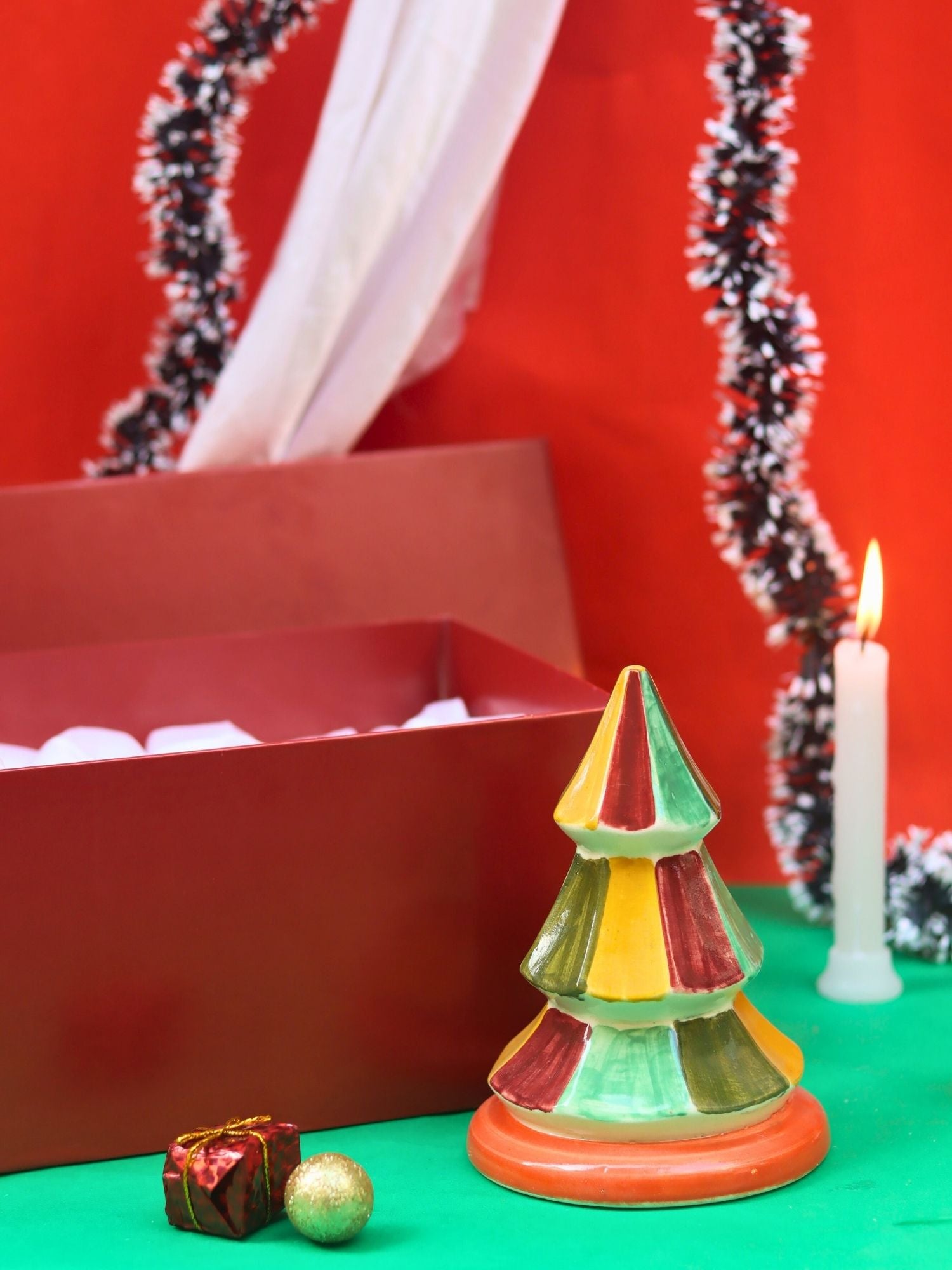 Vibrant Christmas tree in a Gift Box made by ceramic