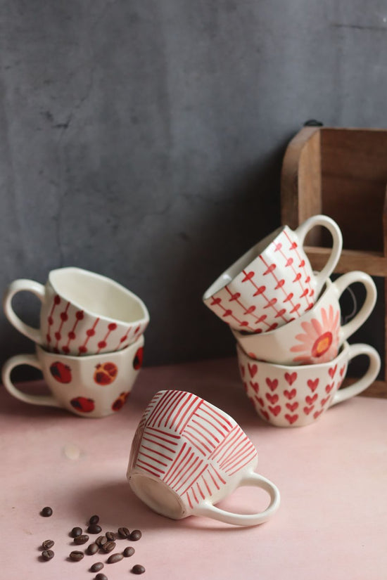 Set of 6 Heart & Polka Mugs (for the price of 5) handmade in India