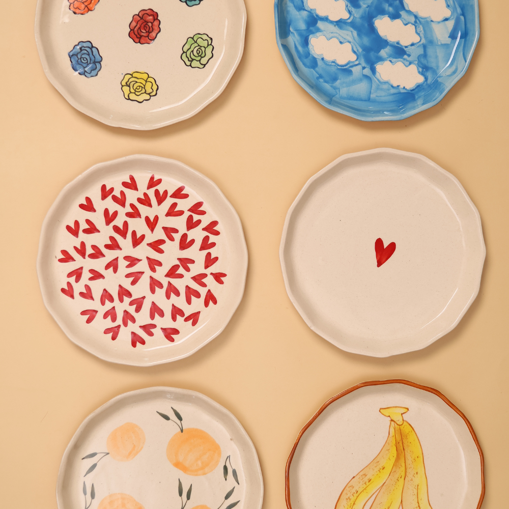 handmade set of six snack plate combo for the price of five made by ceramic 