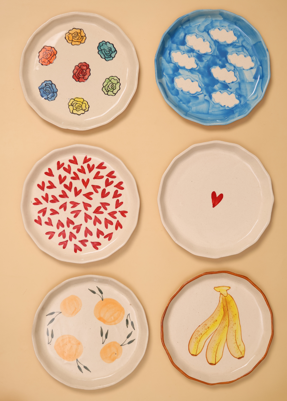 handmade set of six snack plate combo for the price of five made by ceramic 