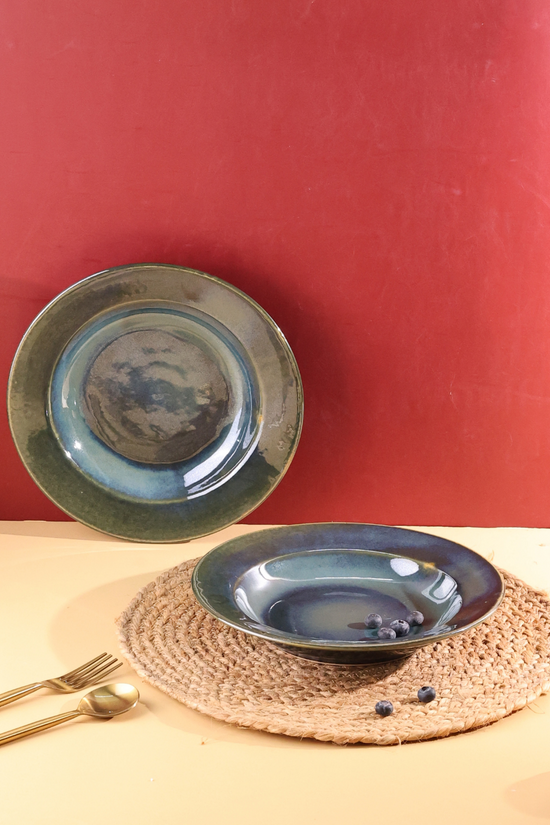 Ceramic pasta plate green color 
