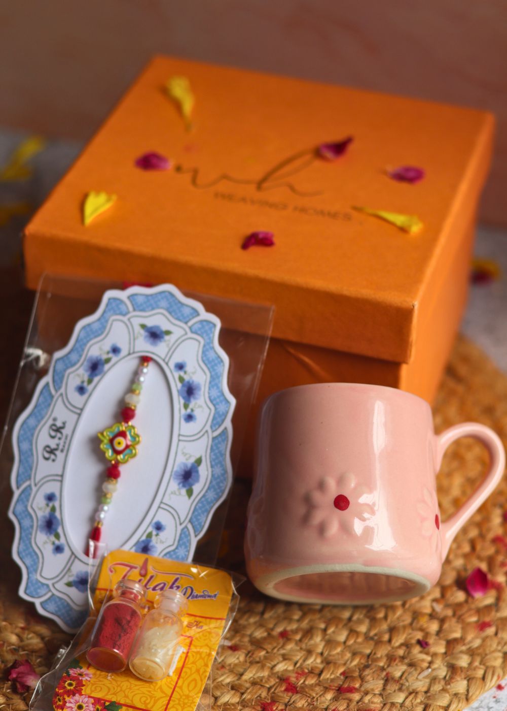 pink lily mug rakhi gift box made by ceramic