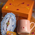 pink lily mug rakhi gift box made by ceramic