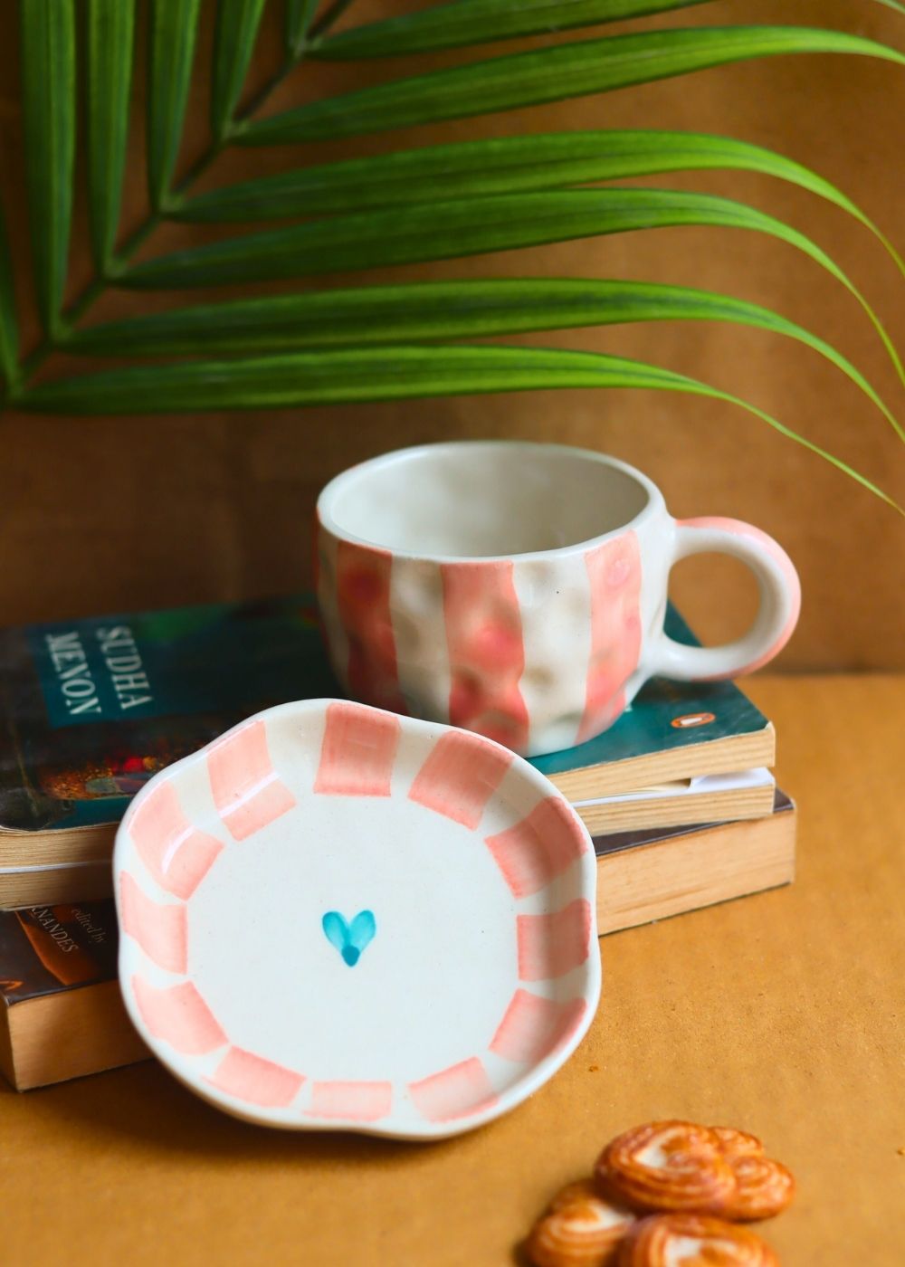 Handmade Striped  Heart Mug & Handmade Dessert Plate