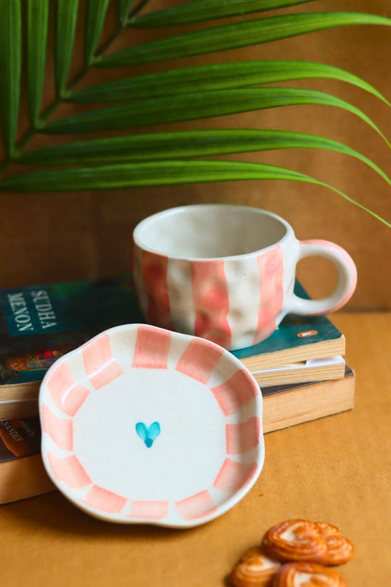 Handmade Striped  Heart Mug & Handmade Dessert Plate