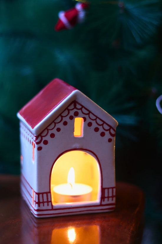 Handmade Christmas Hut Tea light Holder 