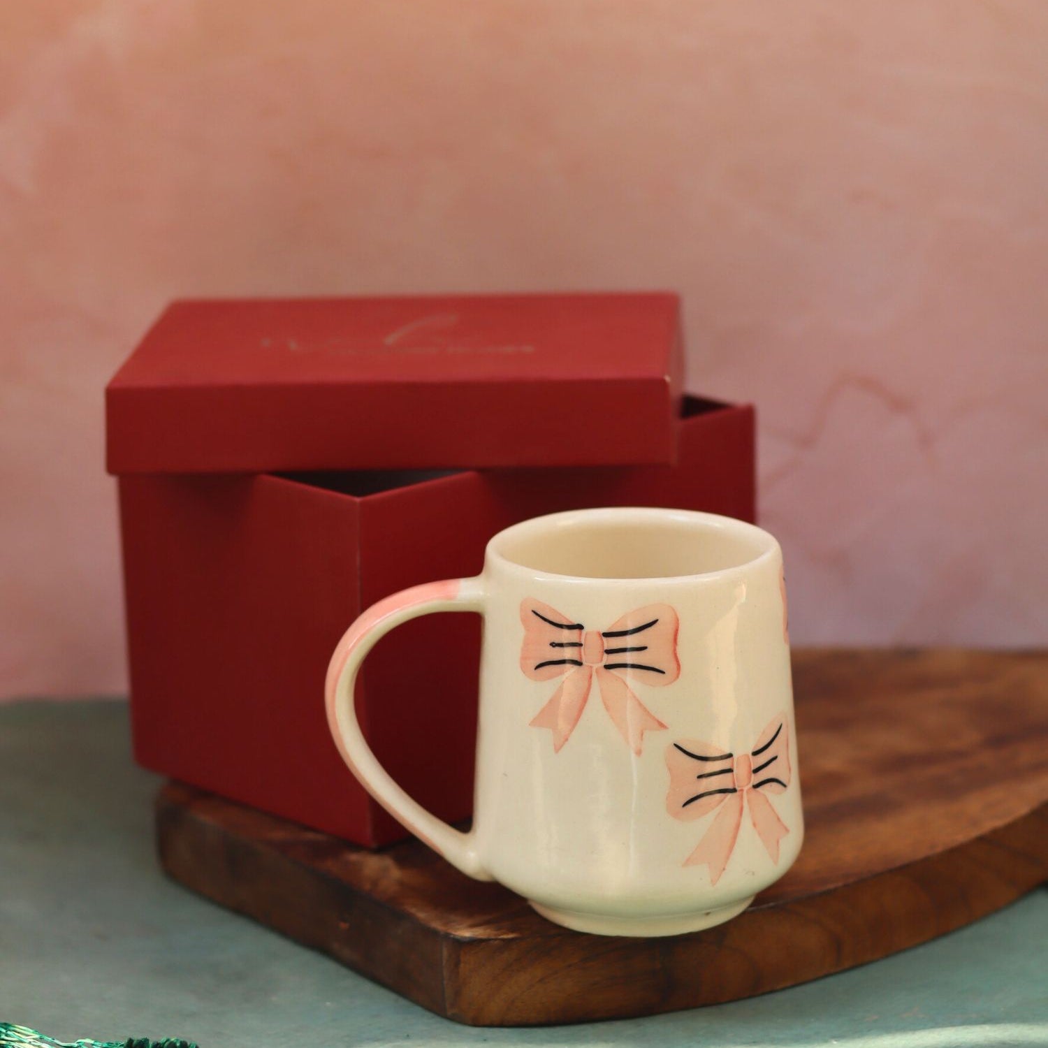 handmade Bow mug - pink in a Gift Box