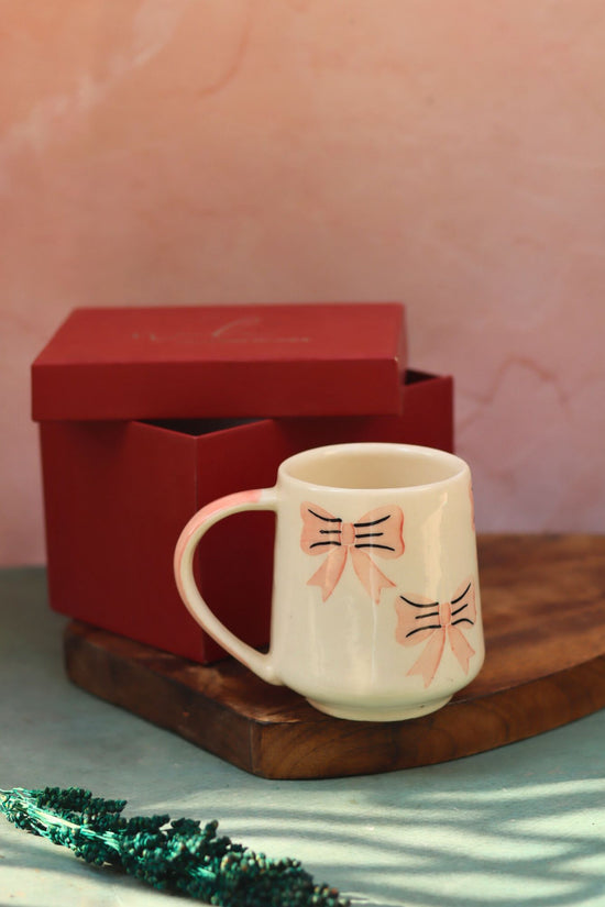 handmade Bow mug - pink in a Gift Box