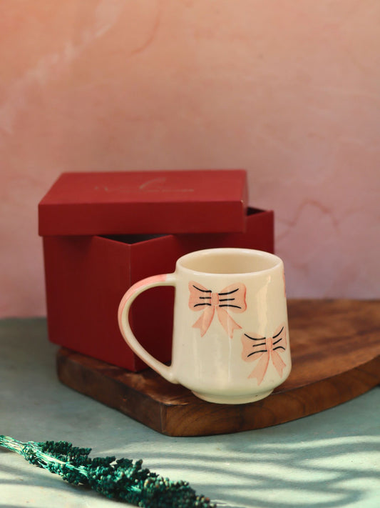 handmade Bow mug - pink in a Gift Box