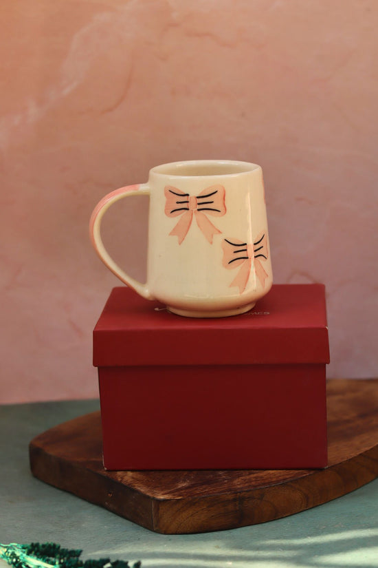 Bow mug - pink in a Gift Box made by ceramic