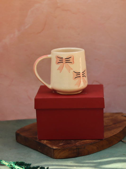 Bow mug - pink in a Gift Box made by ceramic