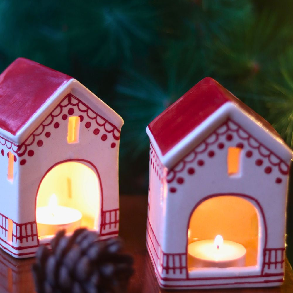 Christmas Hut Tea light Holder handmade in india