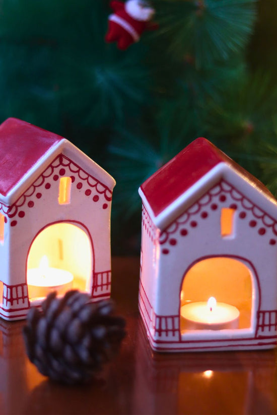 Christmas Hut Tea light Holder handmade in india