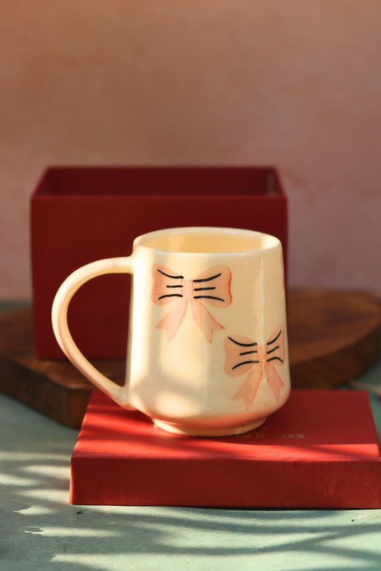 Bow mug - pink in a Gift Box handmade in India