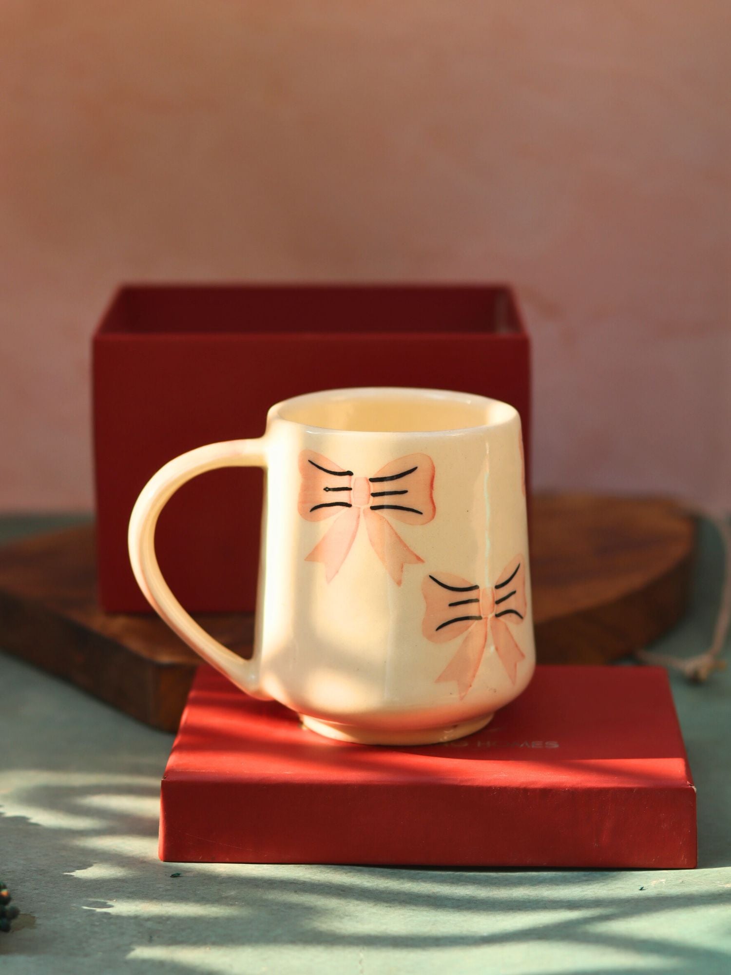 Bow mug - pink in a Gift Box handmade in India