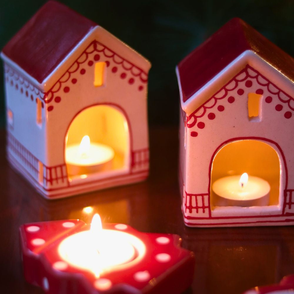 Christmas Hut & Christmas Tree tea light Holders with premium quality material