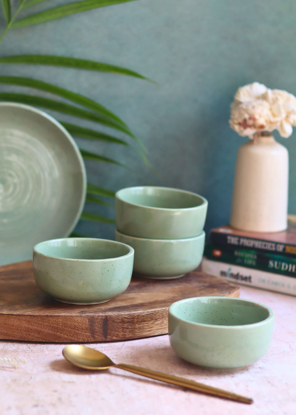 Set of 4 - Sage Green Katori handmade in india