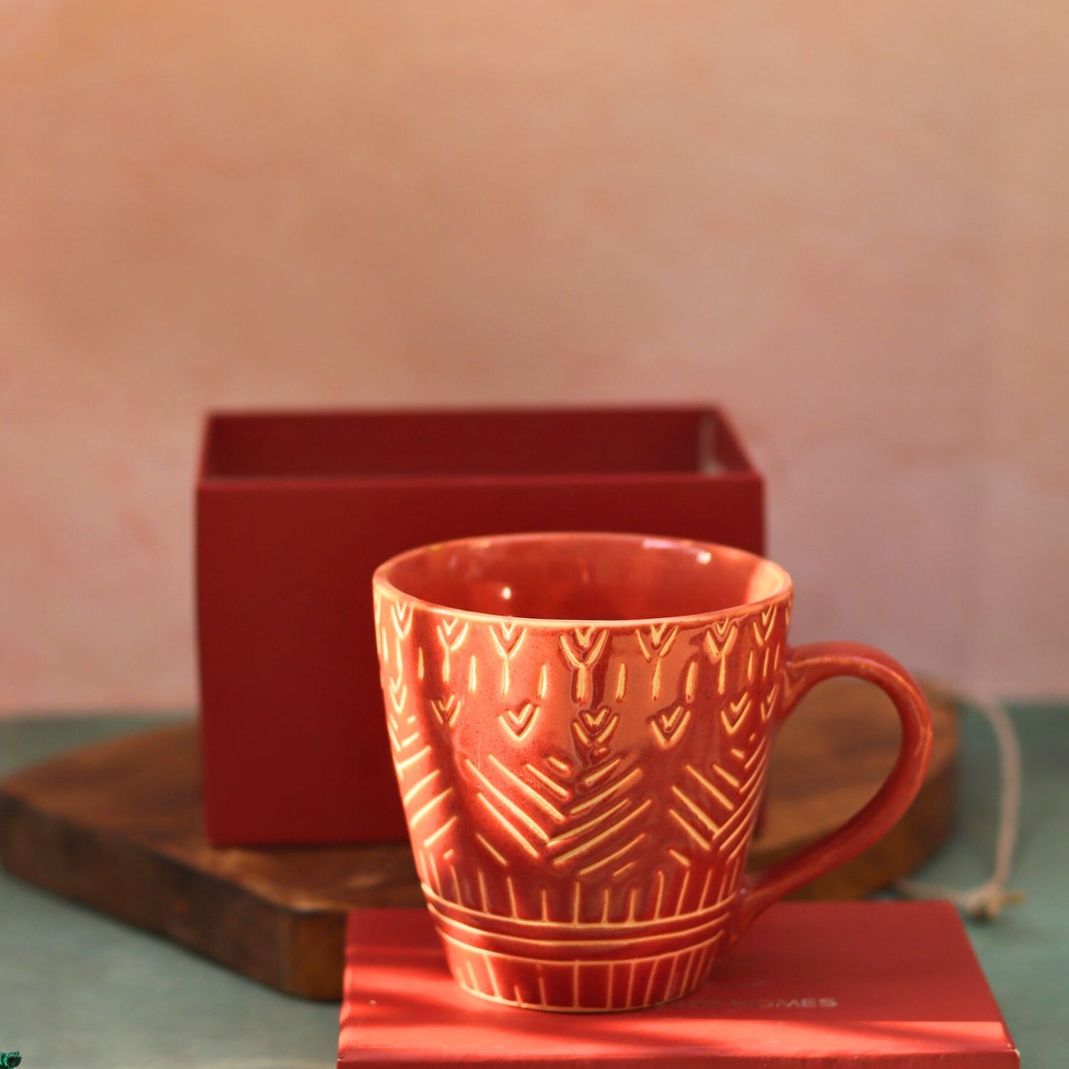 Handmade Rust Carved Mug in a Gift Box