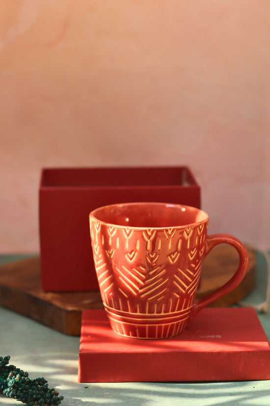 Handmade Rust Carved Mug in a Gift Box