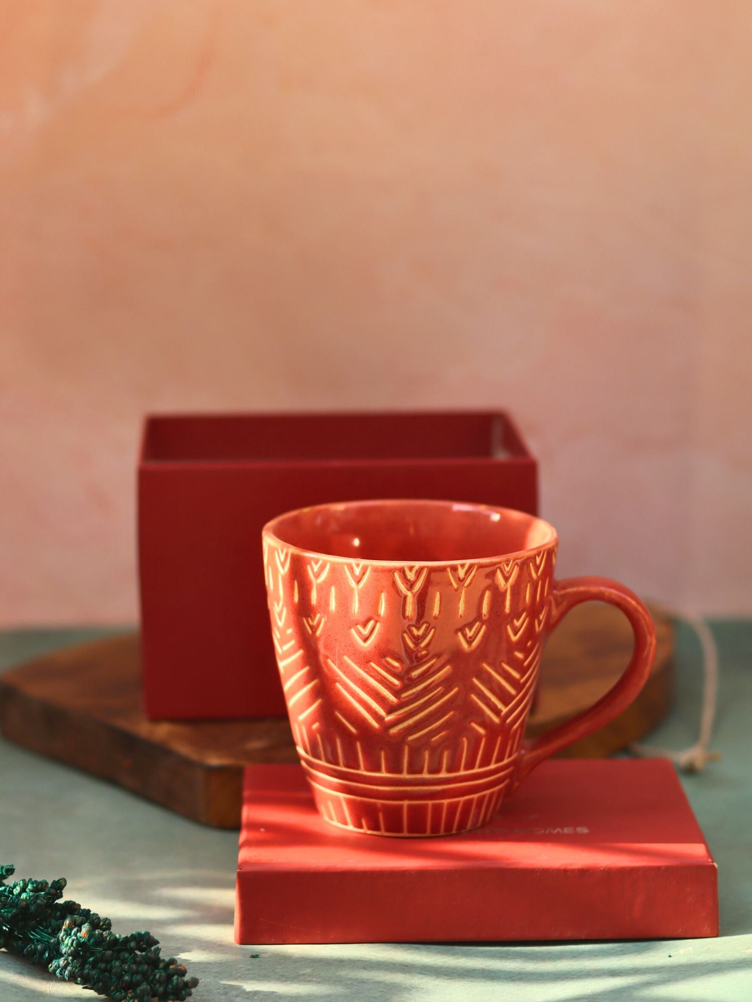 Handmade Rust Carved Mug in a Gift Box